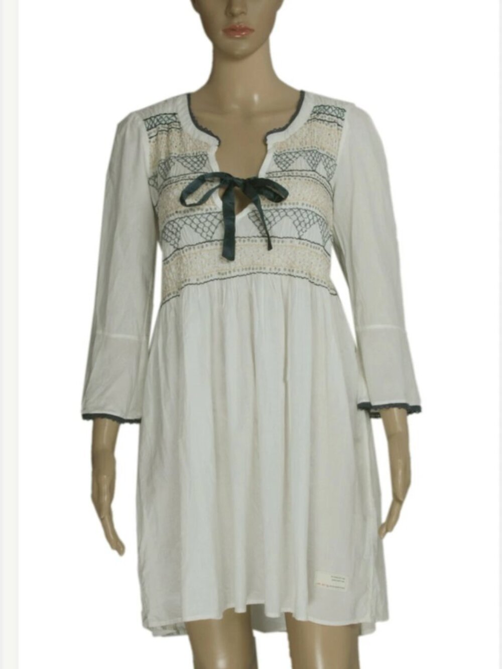 Anthropologie Odd Molly The Classic Remix Dress Beaded Bell Sleeve White Tunic S